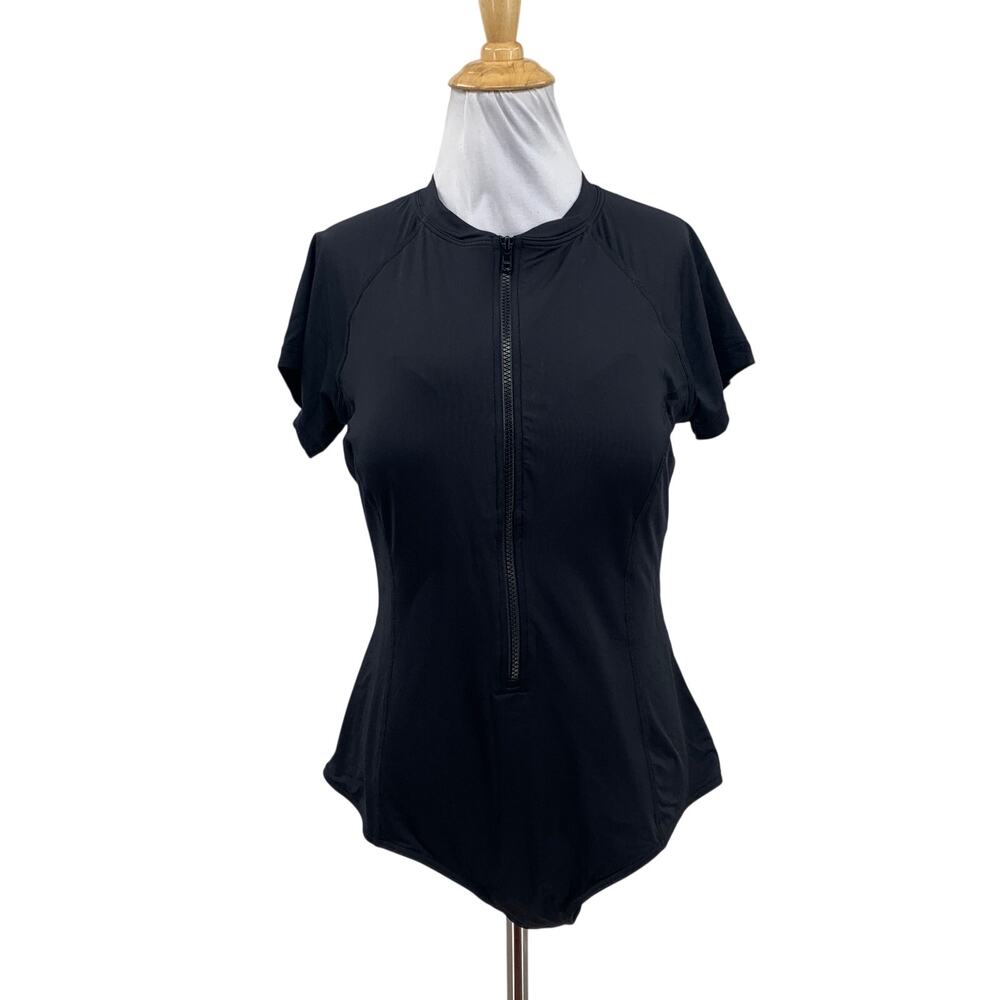 Sea Level Swimsuit Womens 12 Black Multifit One Piece Short Sleeve Molded Cups